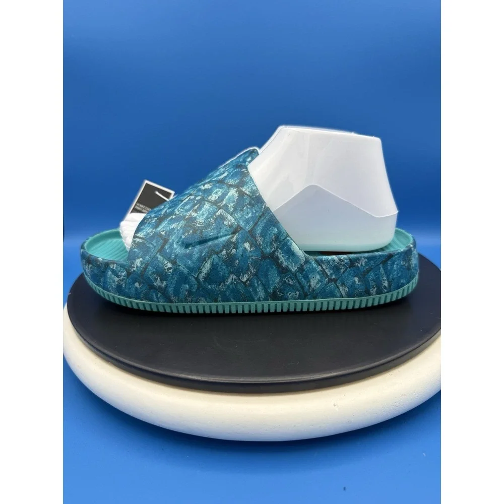 Nike Calm x NorBlack NorWhite Women's Size 8 Turquoise Slip On Slides Sandals‎